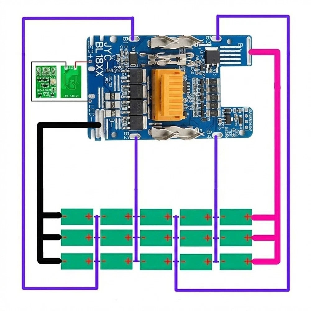 21700 Protection Board for 5S 18V with LED Status Indicators