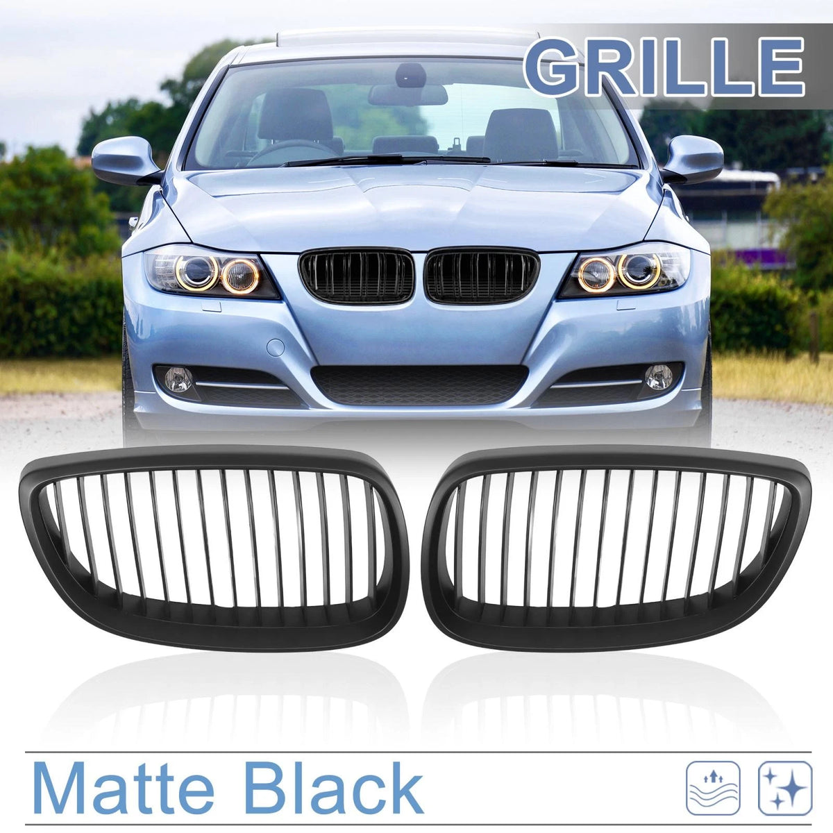 Front Dual Slat Kidney Grille Matte Black for BMW 3 Series E92 (2006–2010)