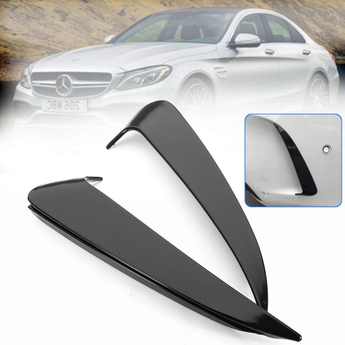 Gloss Black Rear Bumper Spoiler Canard Air Vent Cover Trim for Benz W205 (2015–2021)