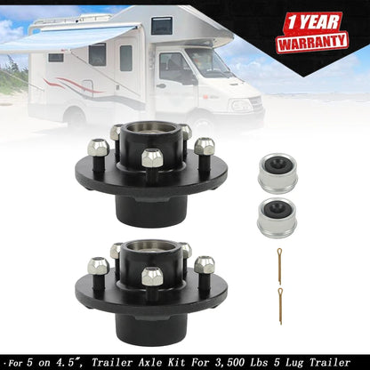 2X Pre-Assembled 5-4.5" Trailer Hub Kit for 3500 lb #84 Trailer Axle