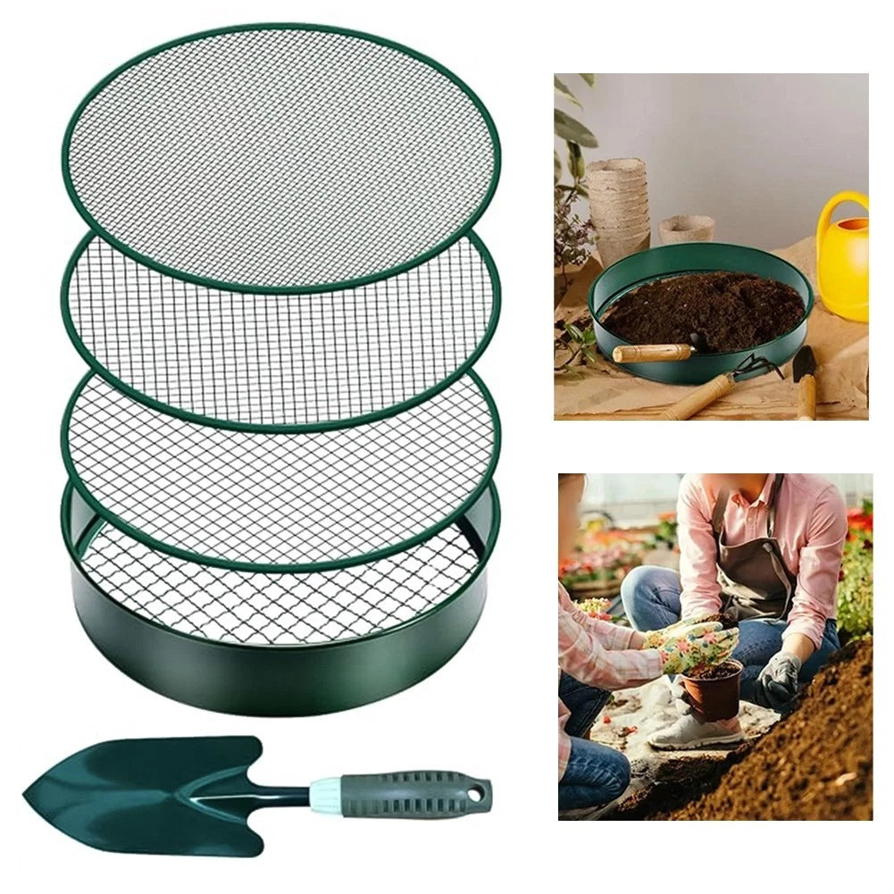 Steel Soil Sifter with 4 Mesh Sizes & Shovel for Garden Projects