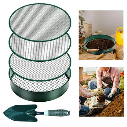 Steel Soil Sifter with 4 Mesh Sizes & Shovel for Garden Projects