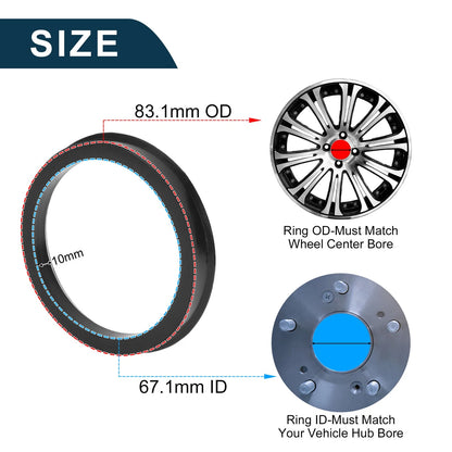 2X Wheel Hub Centric Rings for Car (OD 83.1mm ID 67.1mm Black Polycarbonate)