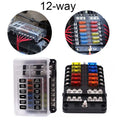 12-Way Blade Fuse Box Holder with LED Indicator for Car Boat (12V 32V)