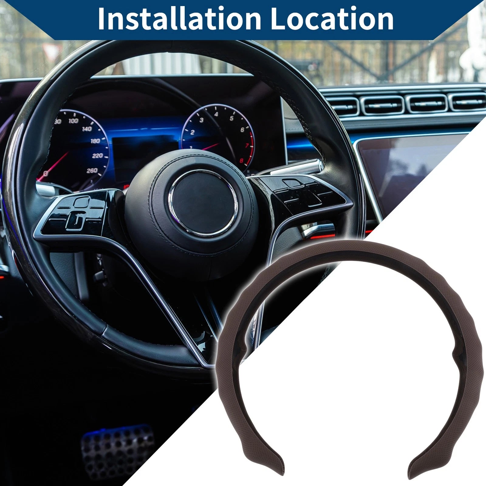 PU Artificial Leather Steering Wheel Cover for Universal Vehicles (14.96")