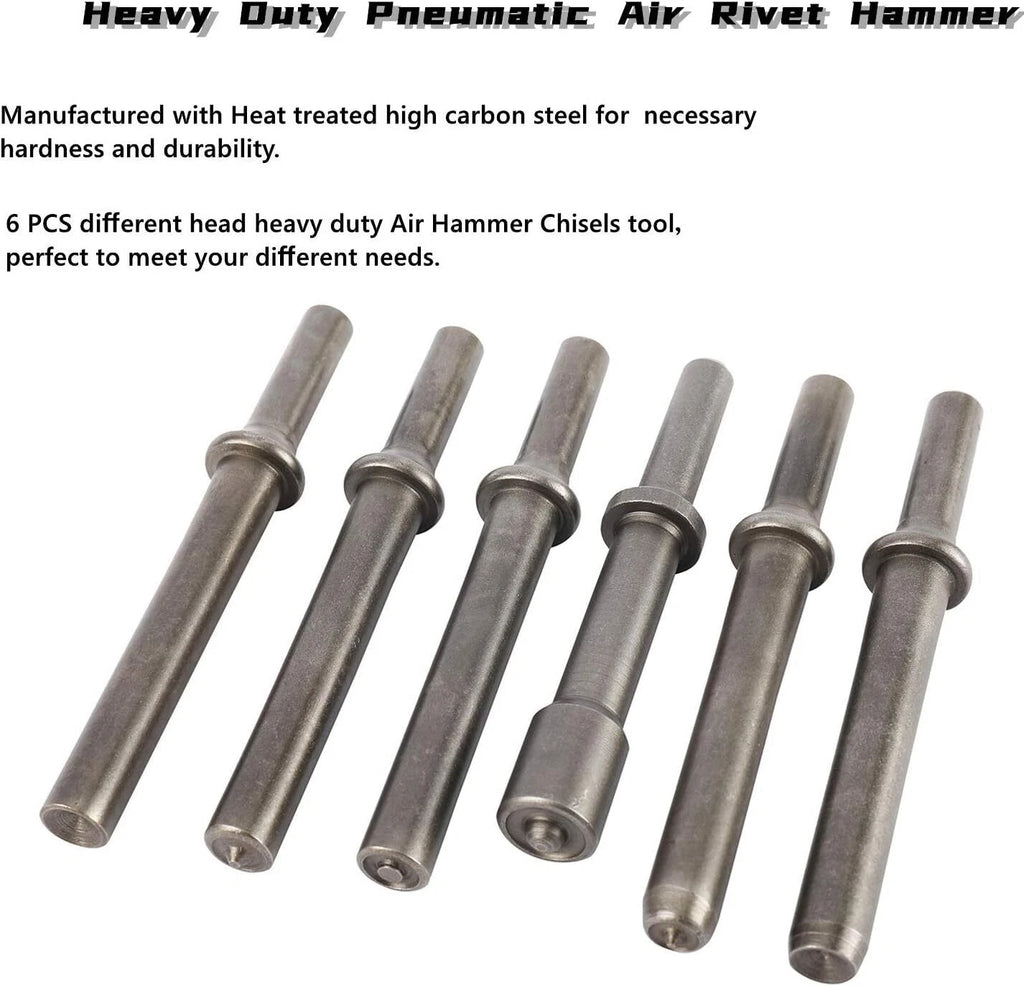 7Pcs Pneumatic Air Rivet Hammer Tool Set with Chisel Bits