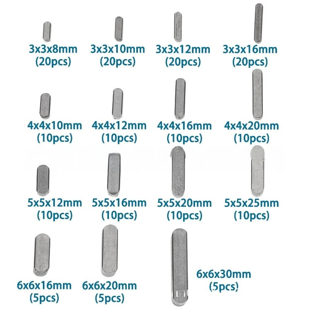 175Pcs Parallel Drive Shaft Key Set Carbon Steel Assortment for Engineering Use