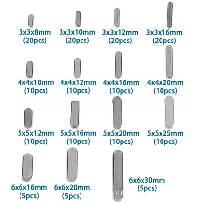 175Pcs Parallel Drive Shaft Key Set Carbon Steel Assortment for Engineering Use