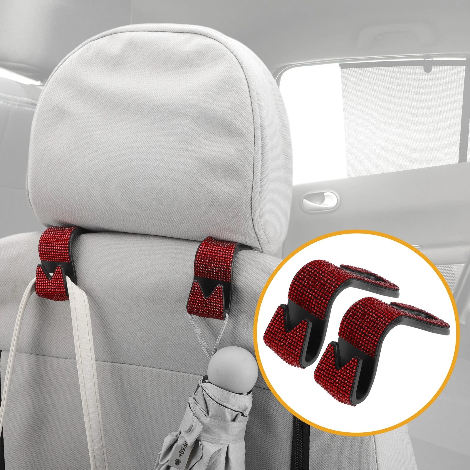 2 Pcs Universal Car Seat Headrest Hook for Hanging Purses Red