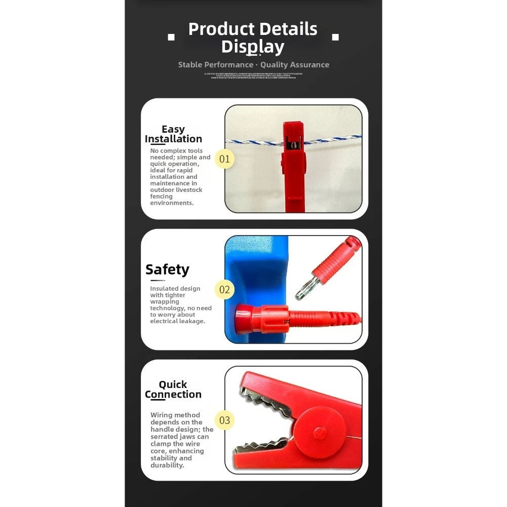 Electric Fence Charger Connection Cable with Clips for Ranch and Farm