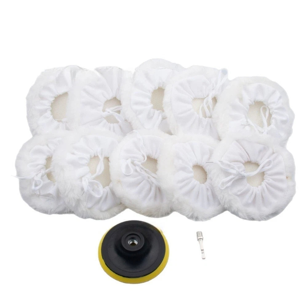 12pcs 4 Inch Wool Buffing Pads Set for Car Polisher with Drill Adapter
