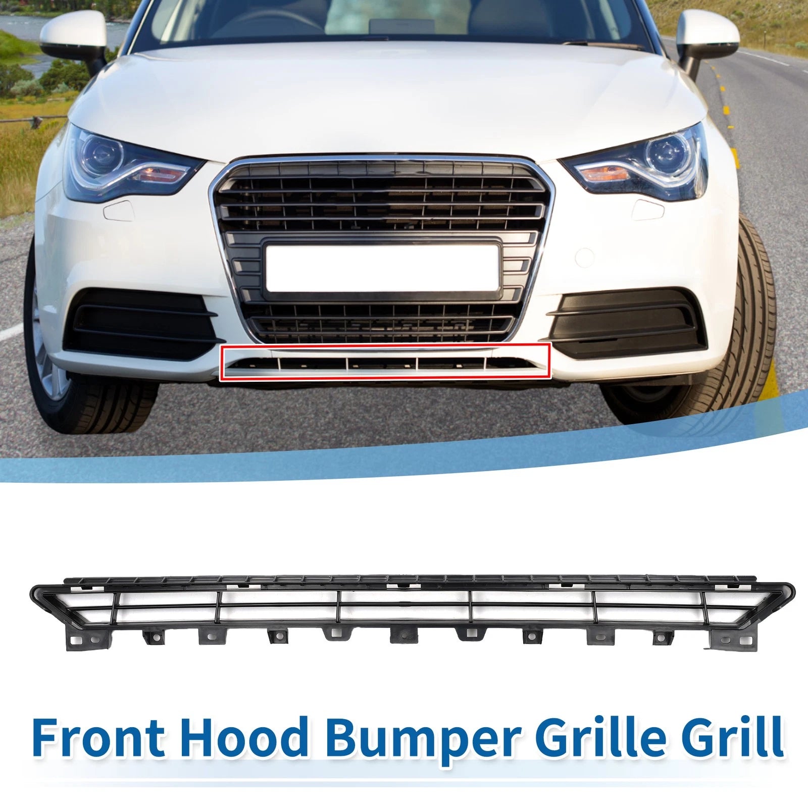 Front Lower Hood Bumper Grille for Audi A1 (2015–2018) Black ABS Plastic