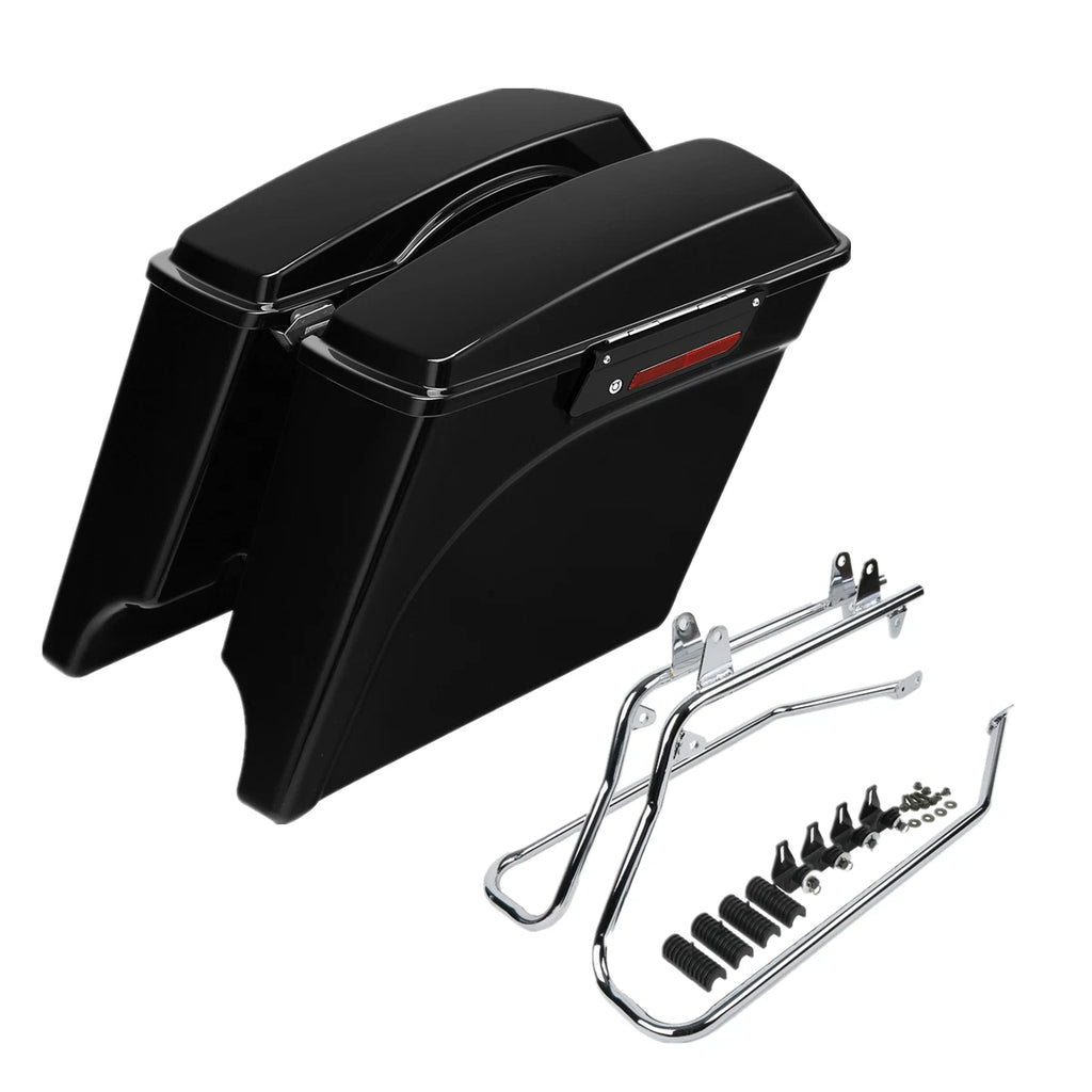 5" Black Stretched Saddlebags & Conversion Brackets for Harley Softail FLST (1984–2017)