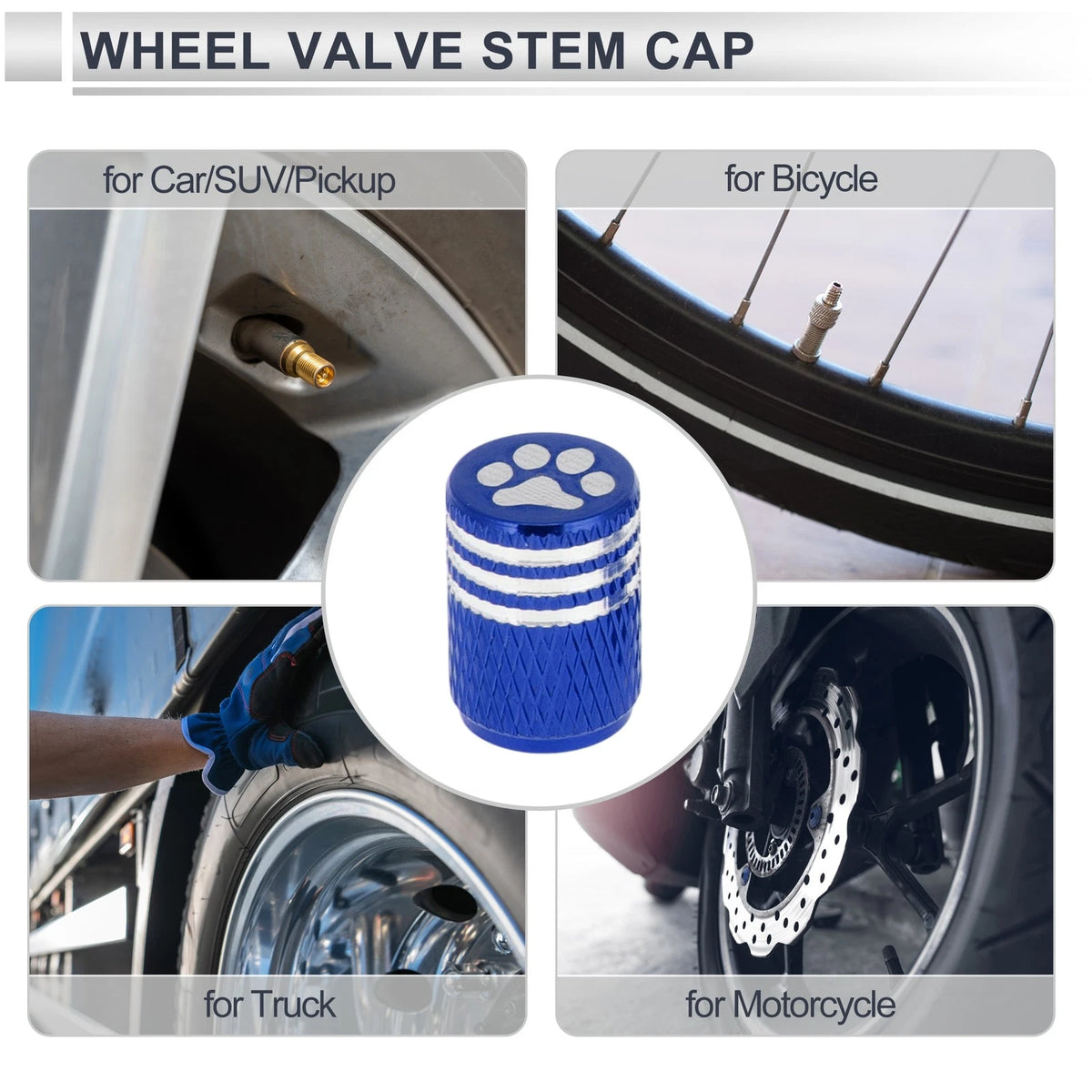 Tire Valve Stem Caps Replacement Dust Covers Blue for Motorbike Bicycle (4pcs) (2005–2018)