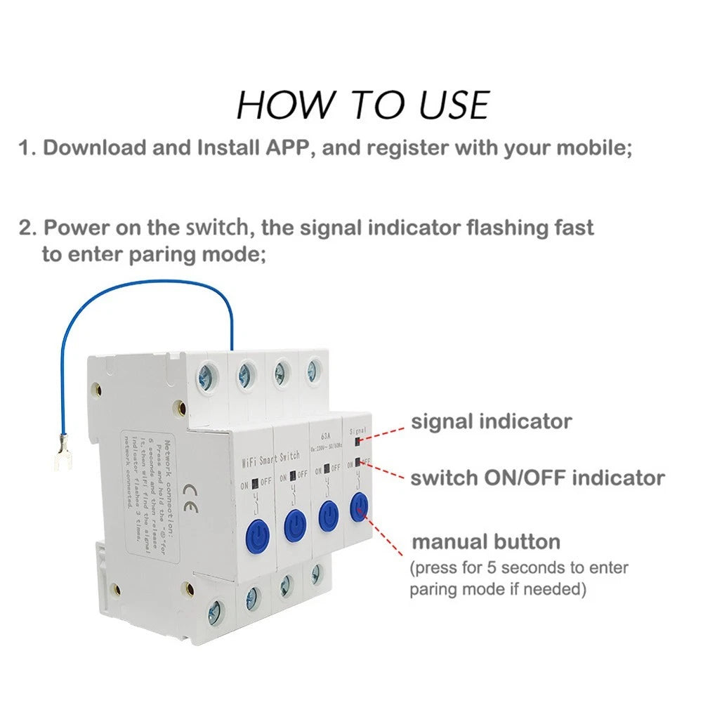 4 Gang WiFi Switch for Ewelink Smart DIN Rail AC90-280V