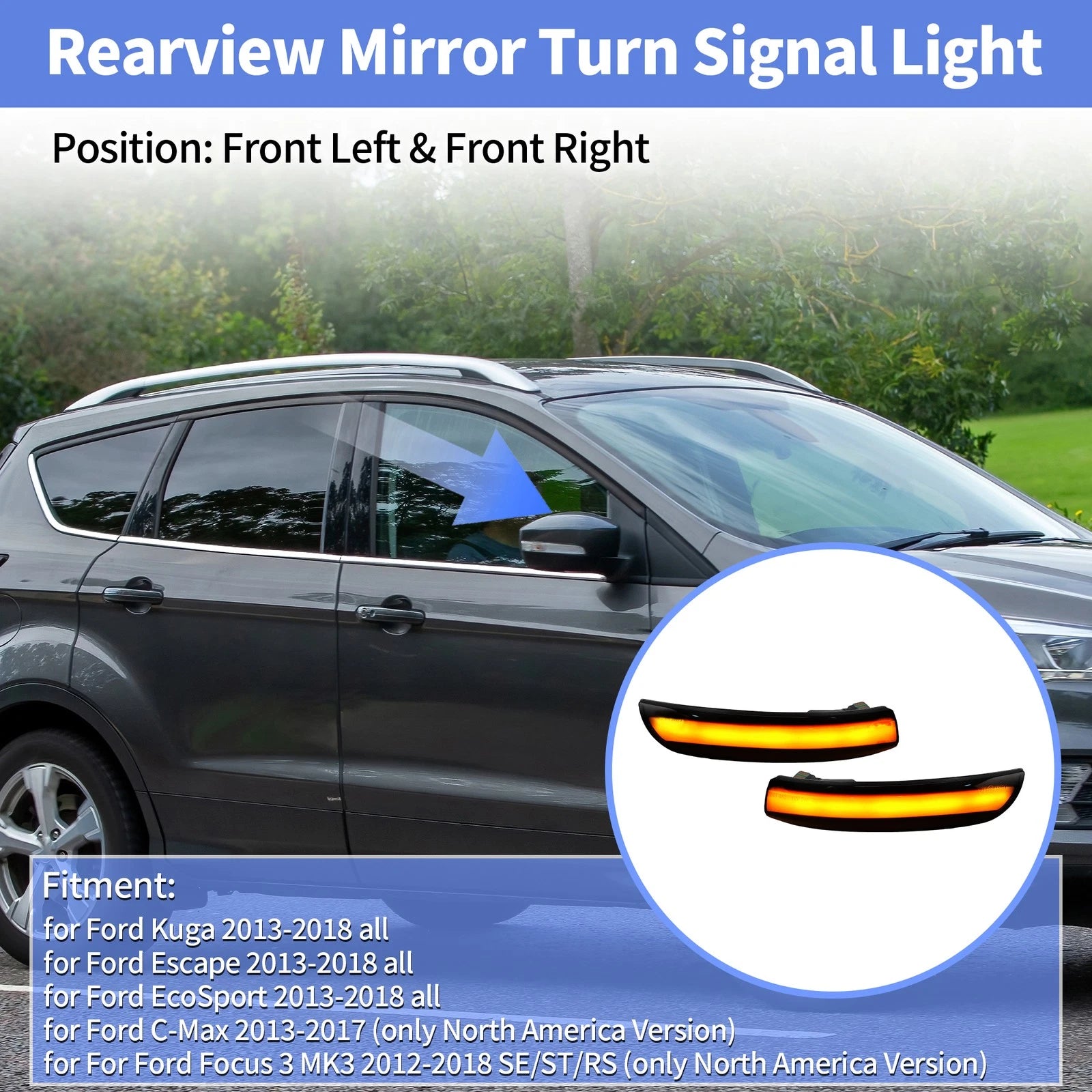 Side Mirror Turn Signal Light for Ford Kuga (2013–2018) Front Left & Right