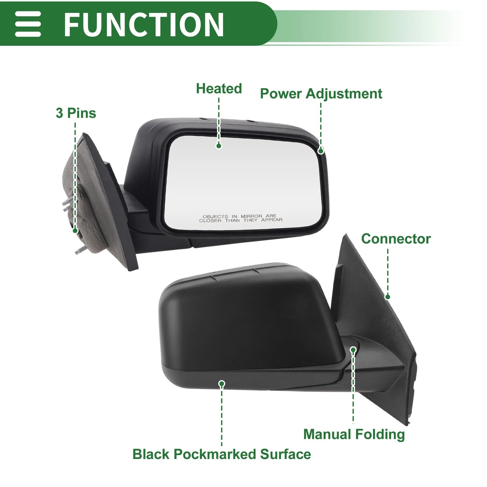 Right Driver Side Door Mirror Replacement 3 Pins for Ford Edge (2008–2014)