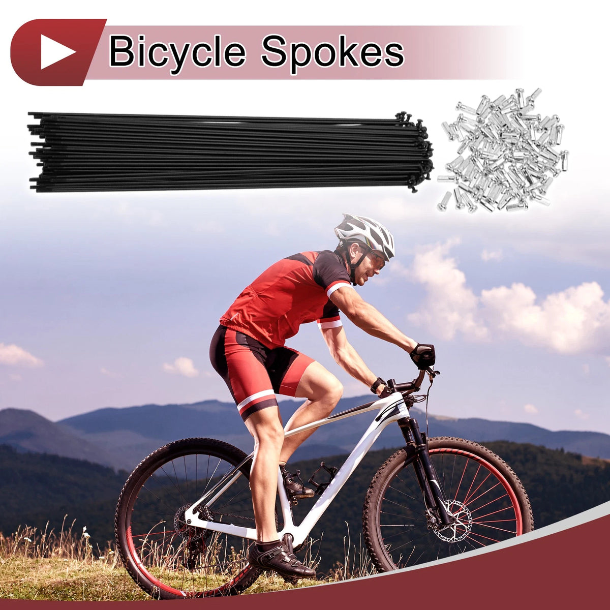 Set 14G Bicycle Spokes 236mm Black Carbon Steel for Bike Wheel (—)