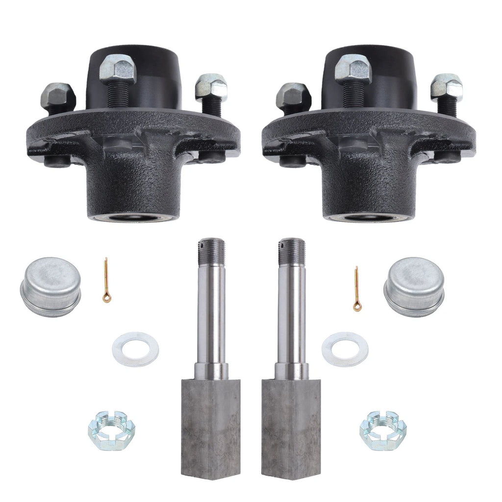 2x Assembled 4 on 4" Trailer Hub Kit & 1" Square Spindle with Bearings