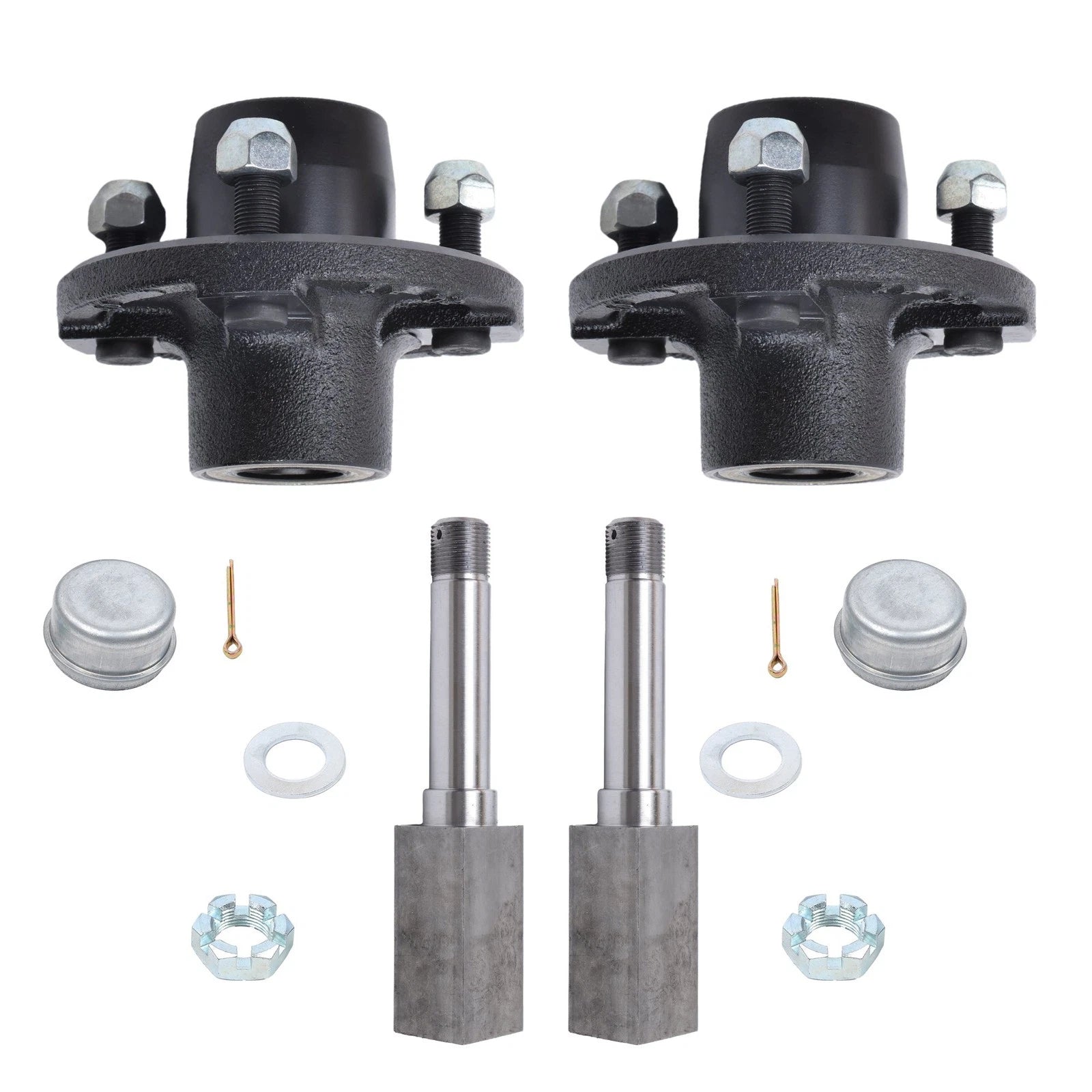 2x Assembled 4 on 4" Trailer Hub Kit & 1" Square Spindle with Bearings