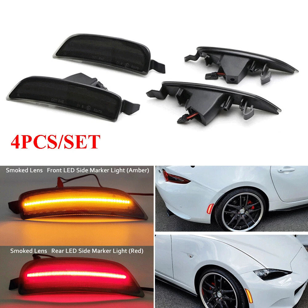 4x Smoke Lens Front & Rear Bumper Side Marker Light For Mazda Miata MX-5 2016-Up