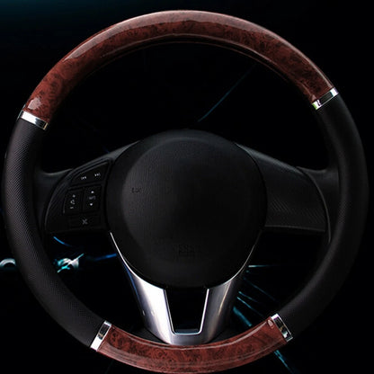 38cm Mahogany Wood Pattern Steering Wheel Cover for Vehicle Car