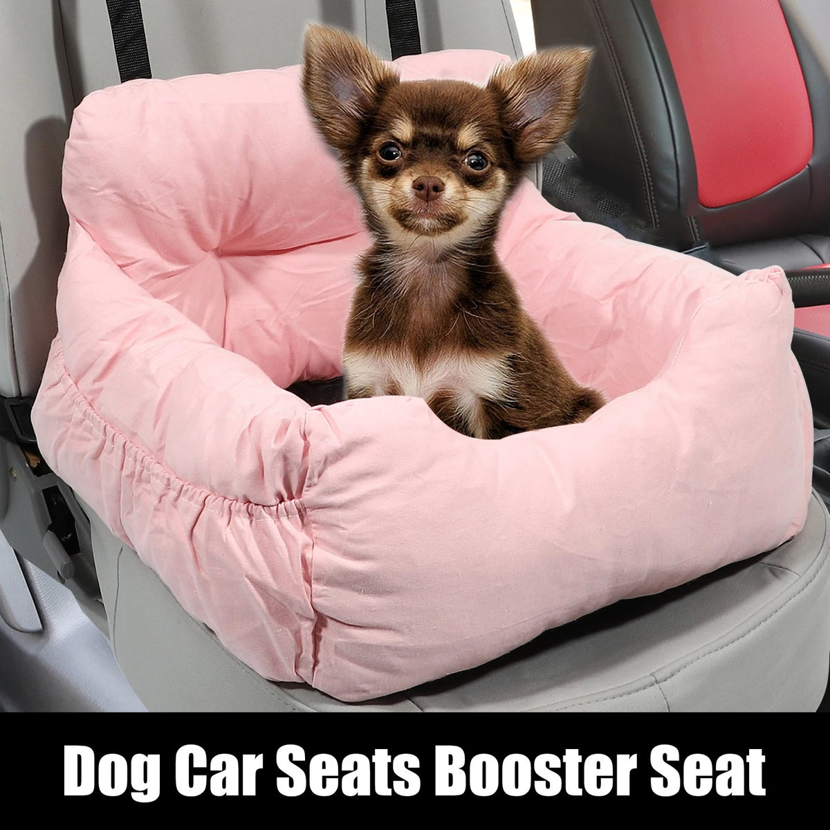 Dog Car Seat Booster with Adjustable Straps for Pet - Pink