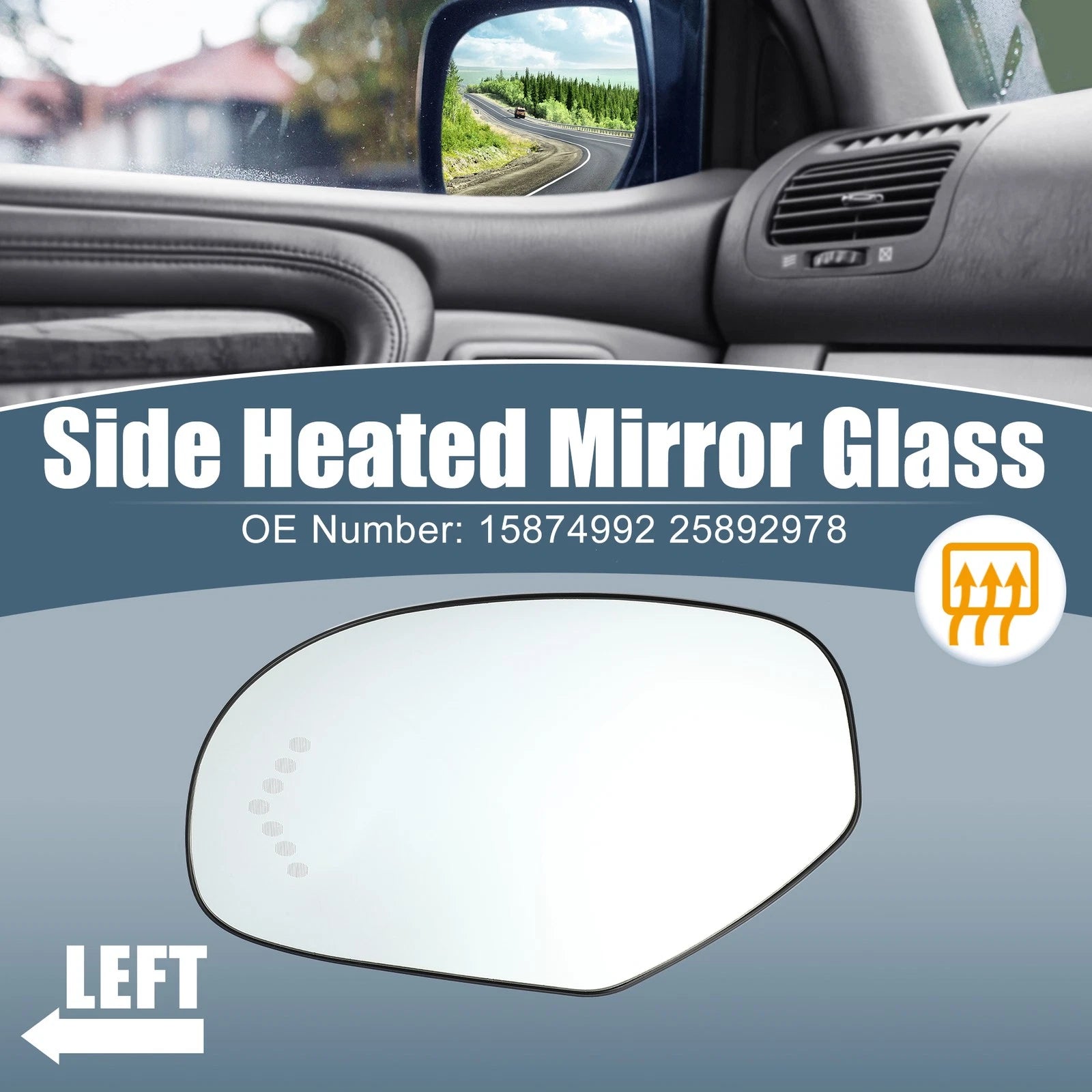 Heated Mirror Glass Driver Left Side Replacement for Chevy Silverado (2007–2013)