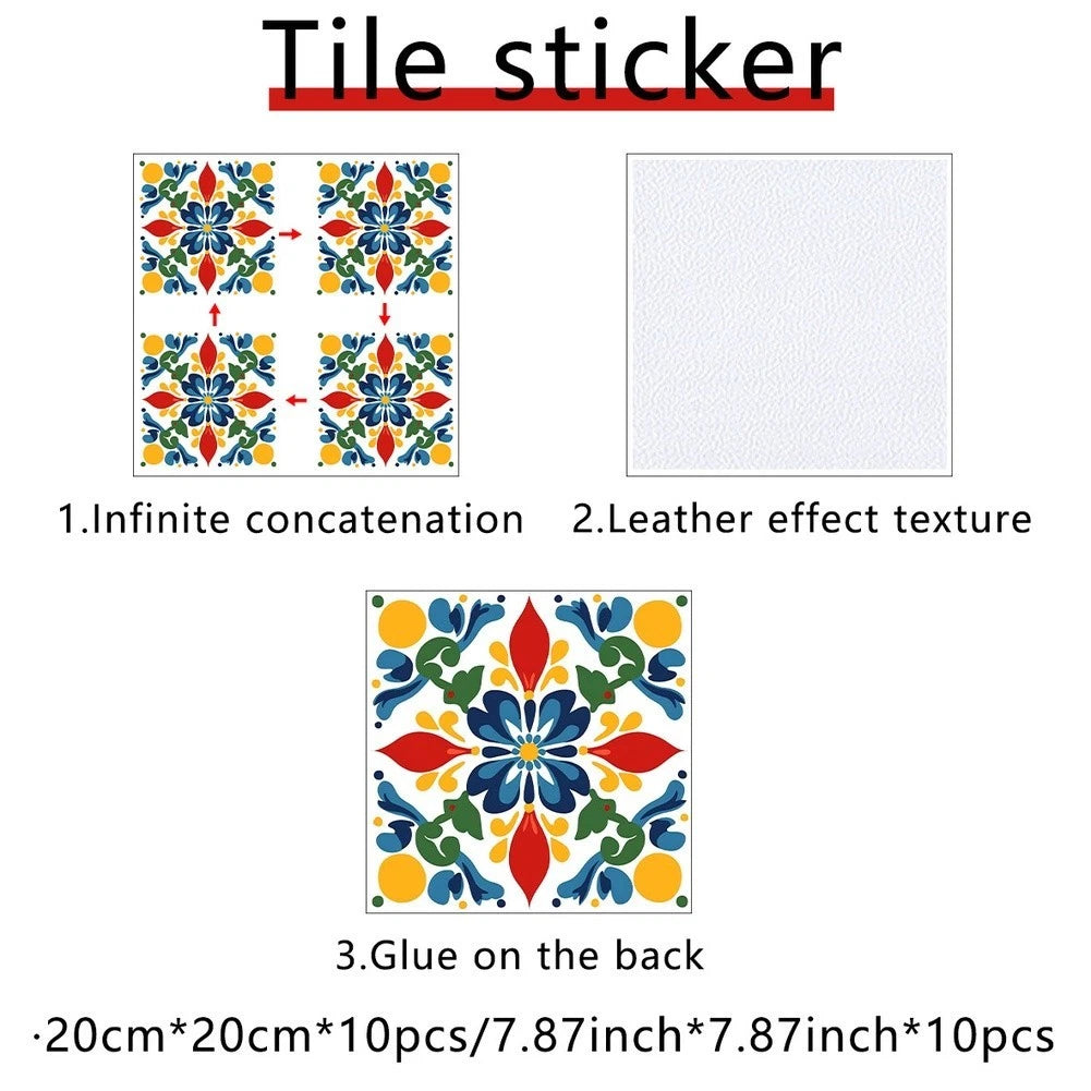 12pcs Retro Style Tile Stickers for Home Decoration (Waterproof PVC)