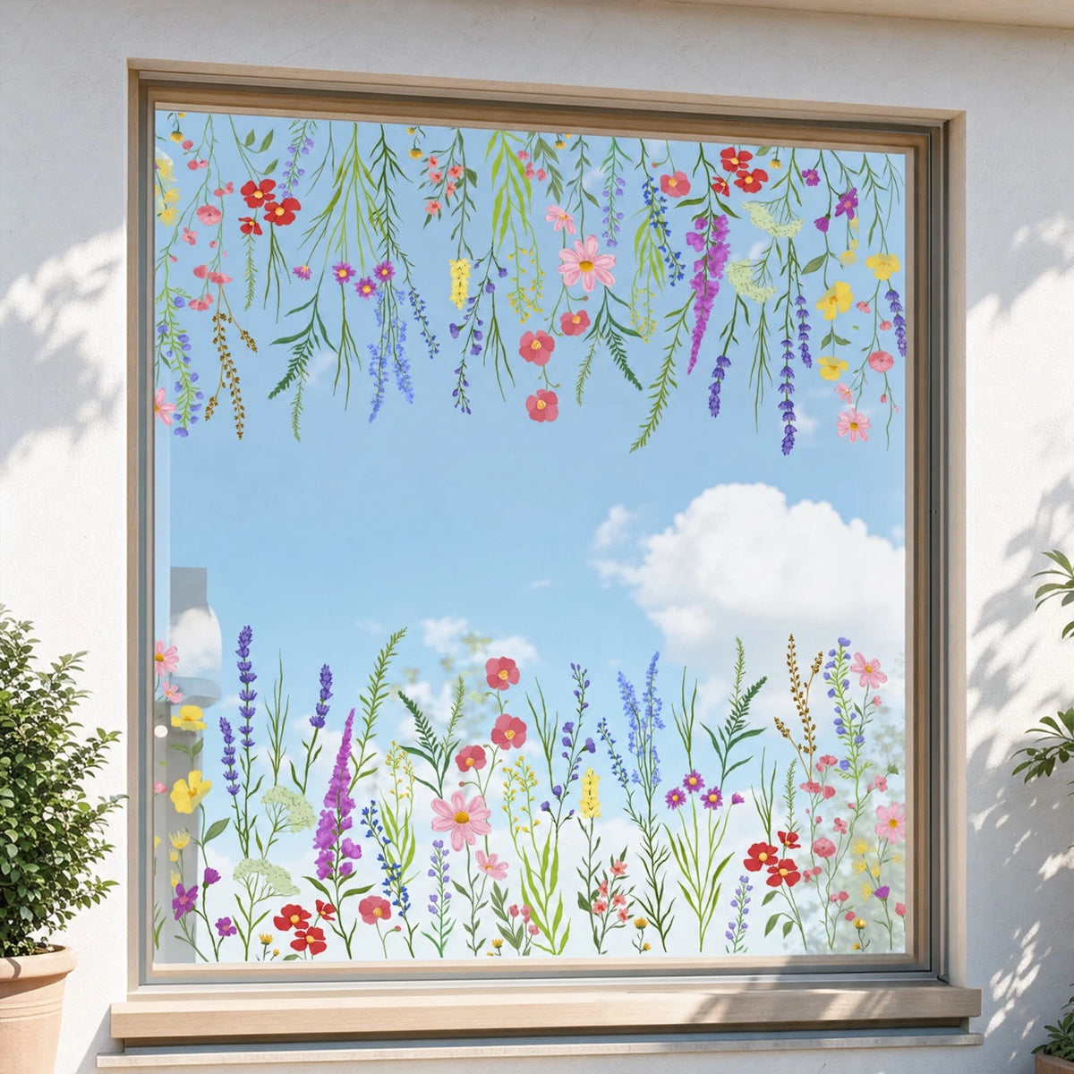 Reusable Floral Window Clings for Glass Doors - Lavender Wildflowers