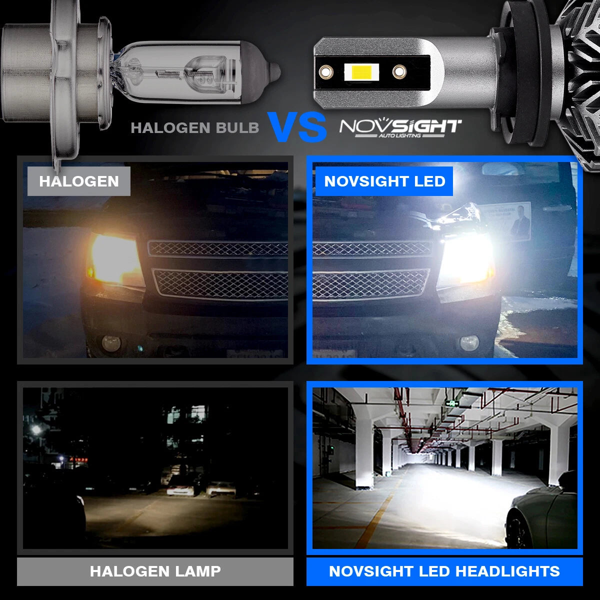4X H11 9005 LED Headlight Bulbs for NOVSIGHT (300% Brighter, 6500K)