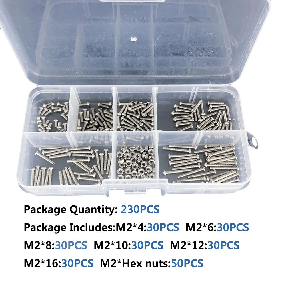 M2 Hexagon Socket Screws and Nuts Assortment Kit (304 Steel)