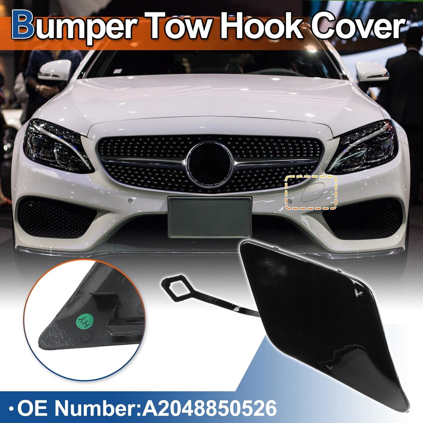 Front Tow Hook Cap Replacement for Mercedes-Benz C250 C350 (2015–2021)