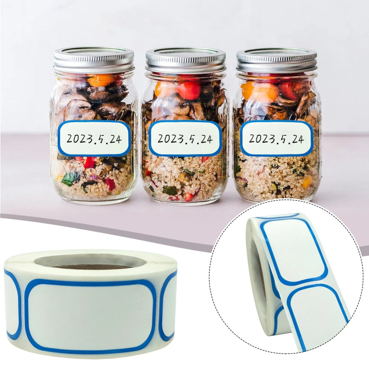 Set of 4 Roll Stickers for Kitchen Canisters and Toy Bins