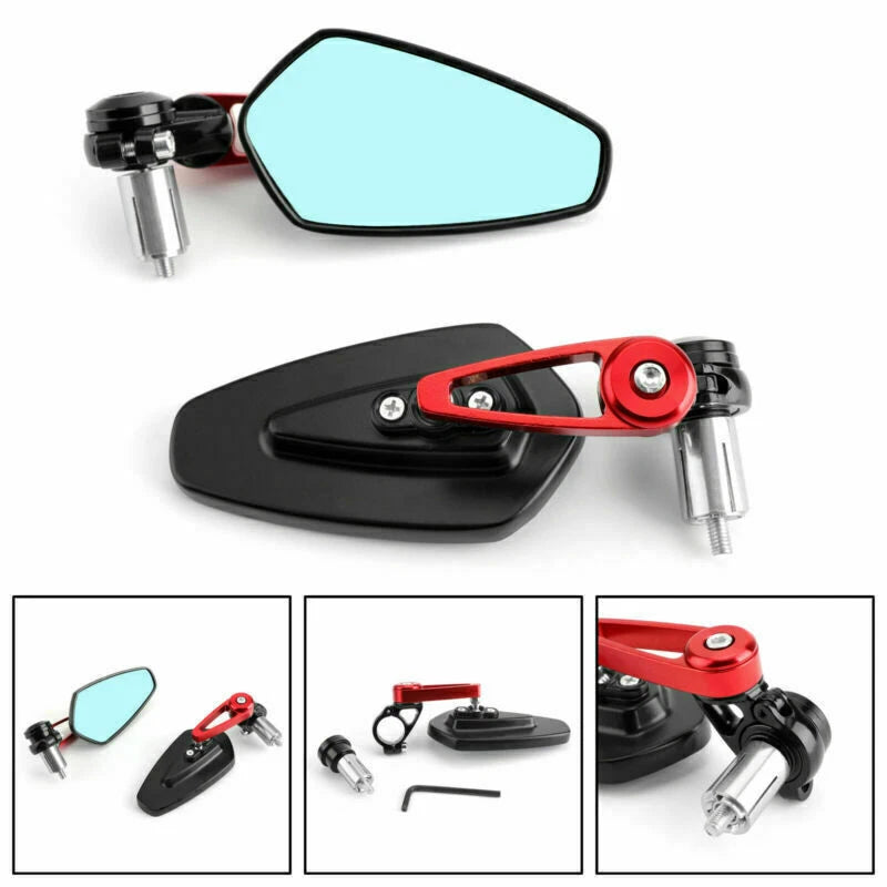 Pair of 7/8" Red Handle Bar End Side Rearview Mirrors for Motorcycle