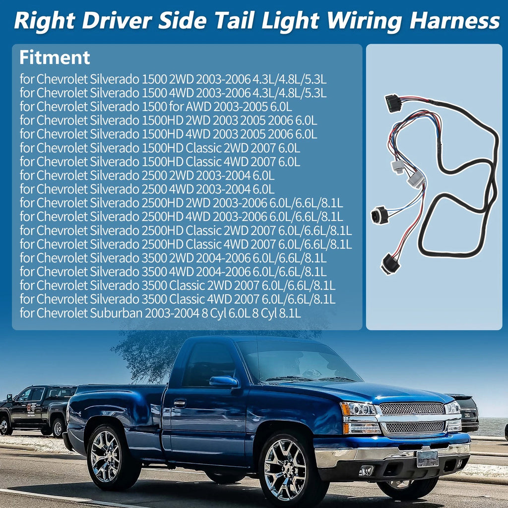 Right Tail Light Wiring Harness Replacement for Chevy Silverado 1500 2500 3500 (2014–2018)