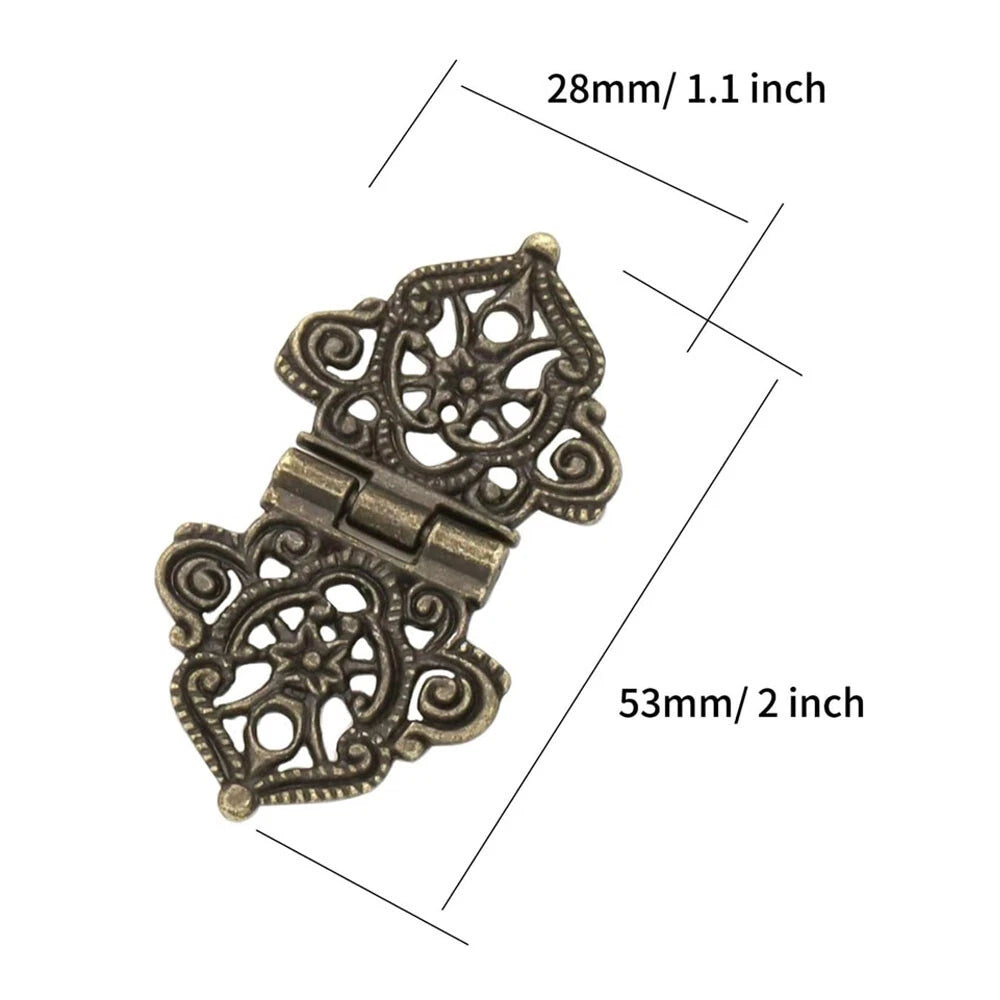 Set of 6 Antique Bronze Hollow Flower Hinges for Wooden Box Door Cabinet