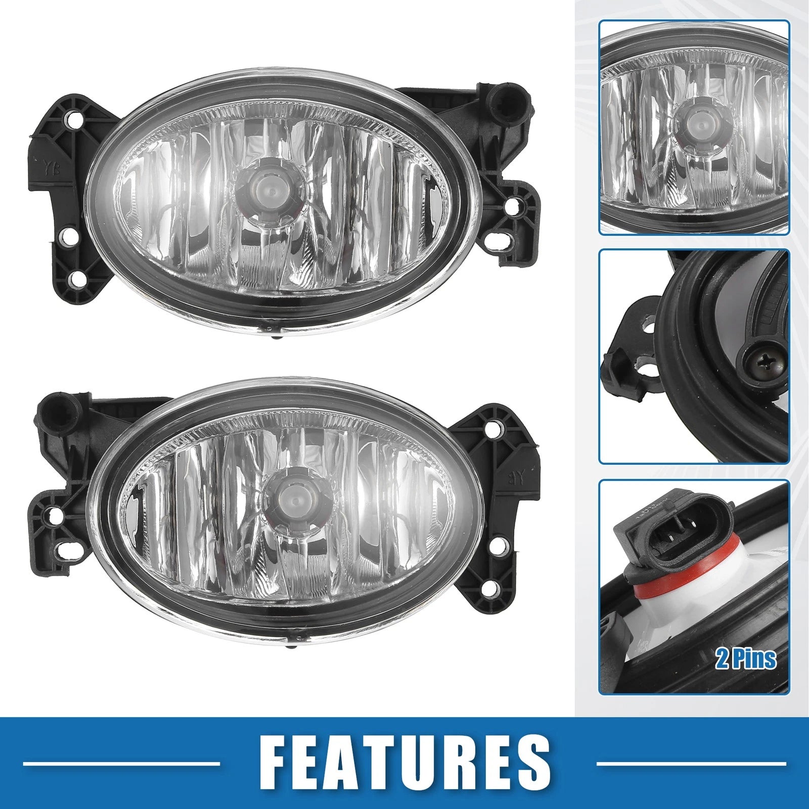 Driving Fog Lights 1 Pair Replacement for Mercedes Aluminum Plastic White (2013–2017)