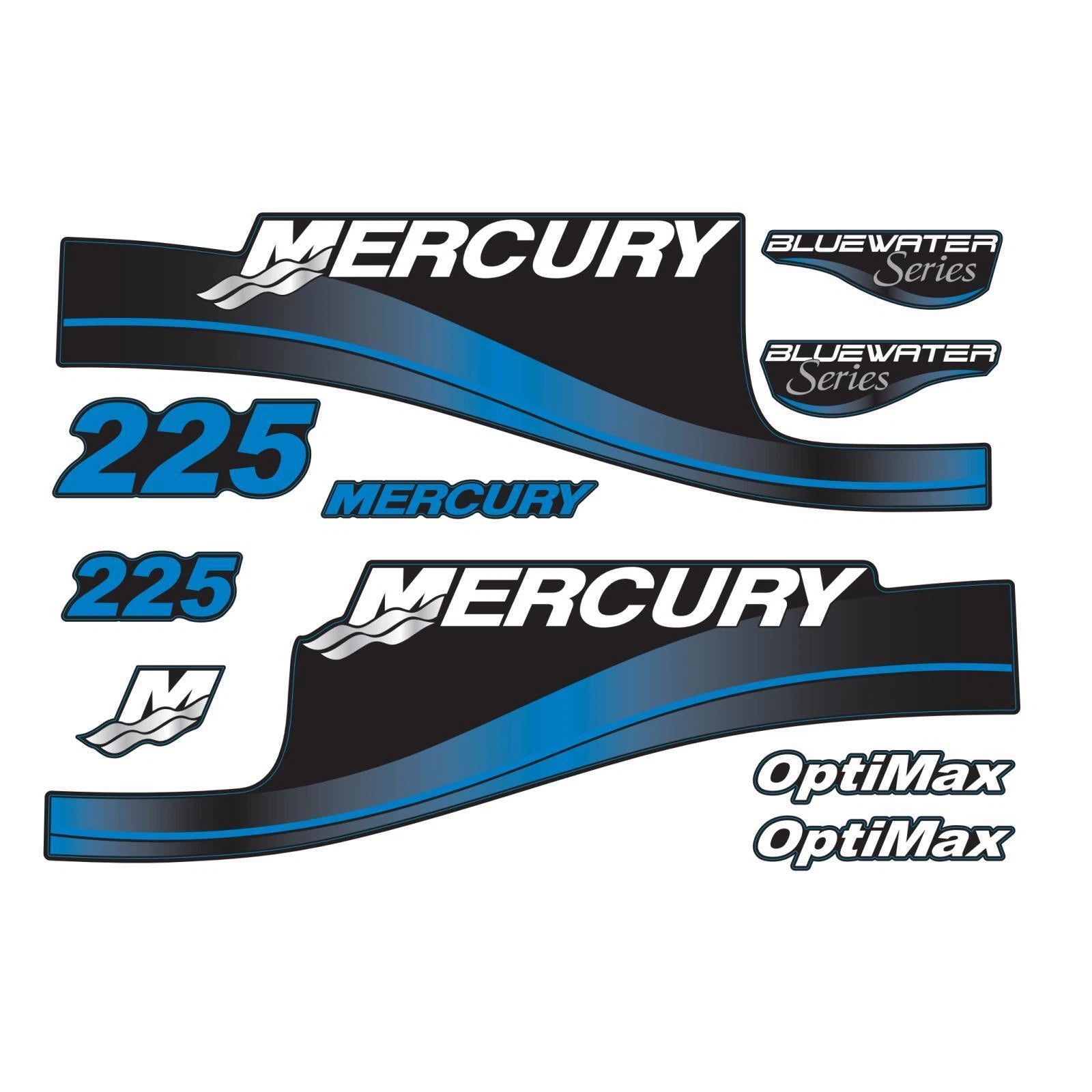 Decal Set for Mercury 225 HP Outboard Motor (Blue Water)