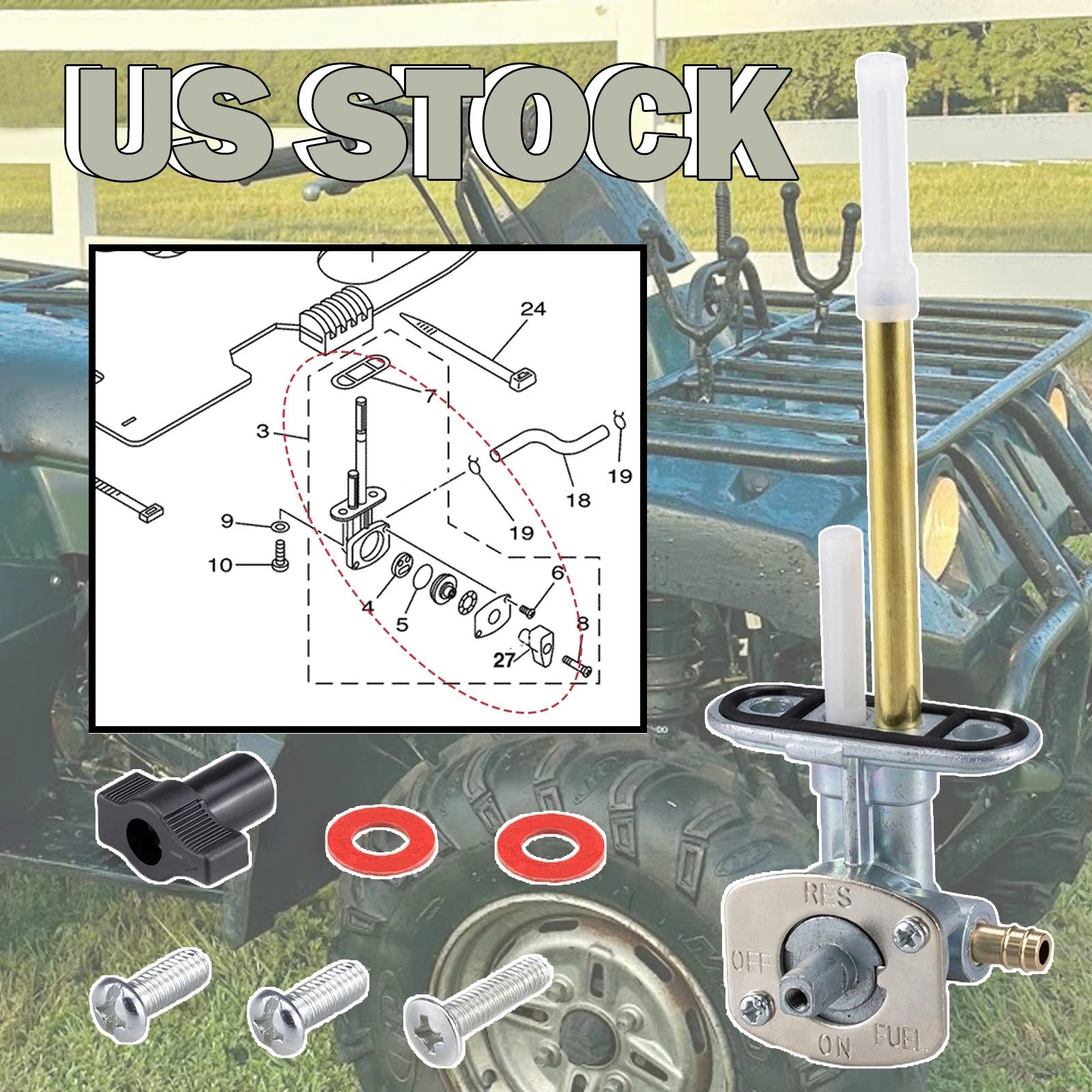 Fuel Valve Petcock for Yamaha Grizzly 600 YFM600F YFM600FWA YFM600FH (1999–2001)