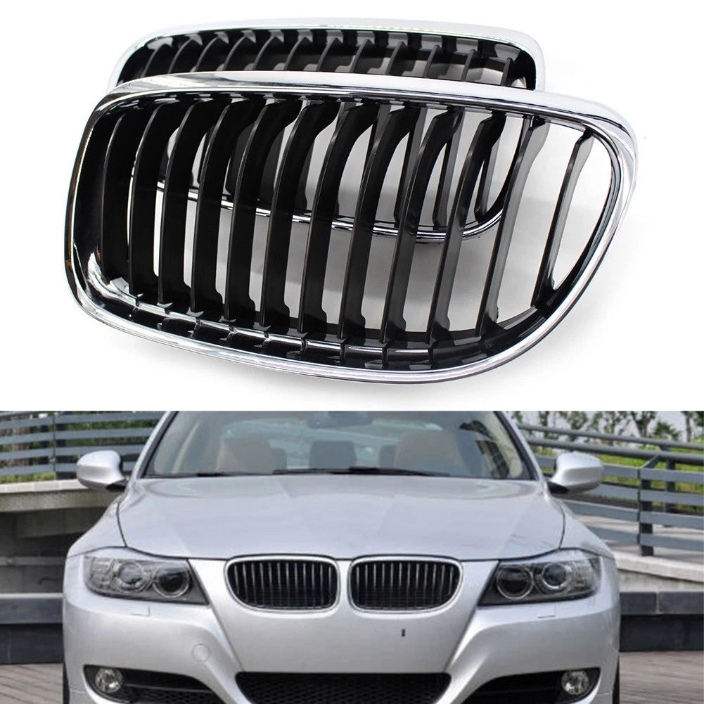 2pcs Front Kidney Grille Chrome Black For BMW E90 E91 LCI 328i 335i 2009-2011 10