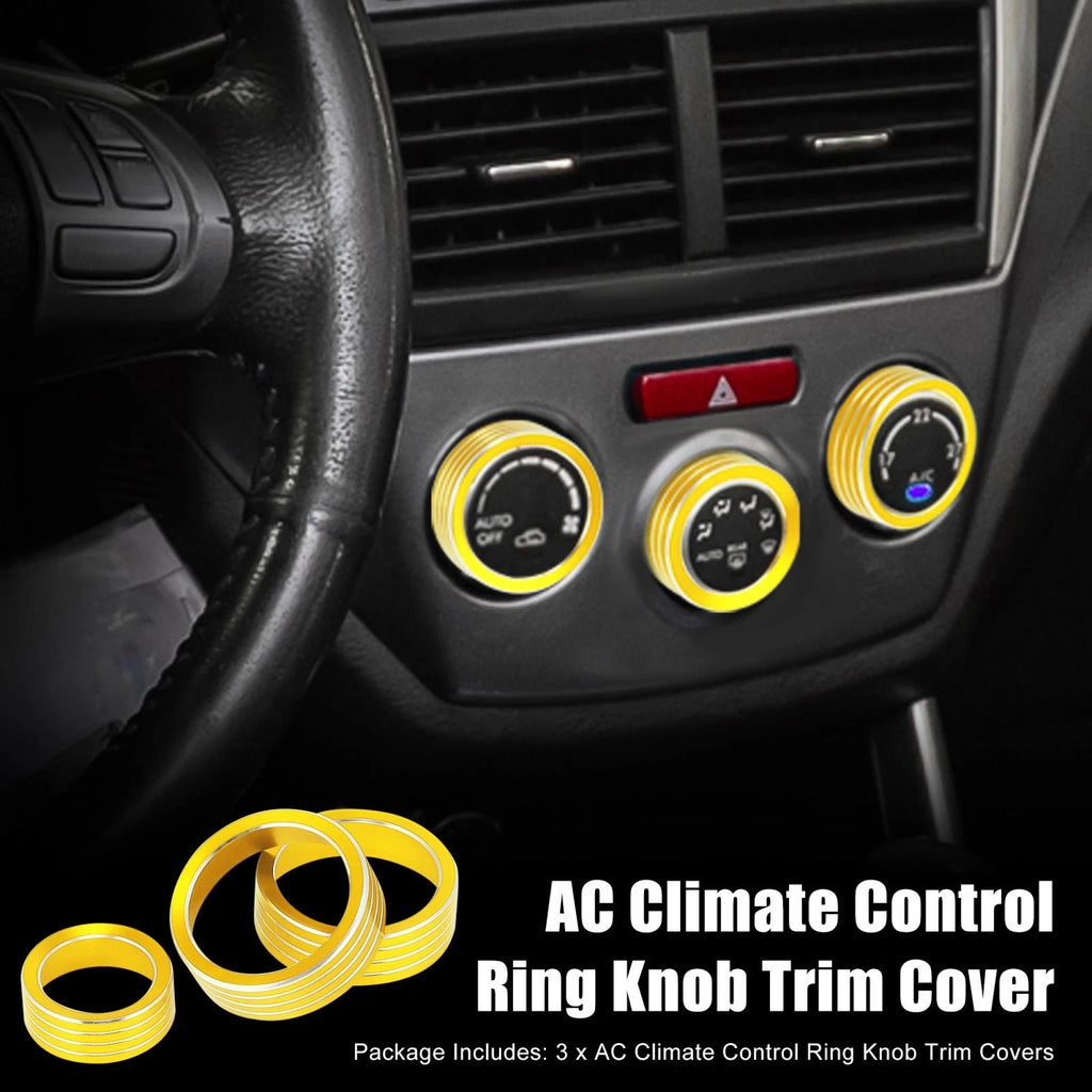3pc Gold Tone AC Climate Control Knob Ring Trim for Subaru Forester (2014–2018)