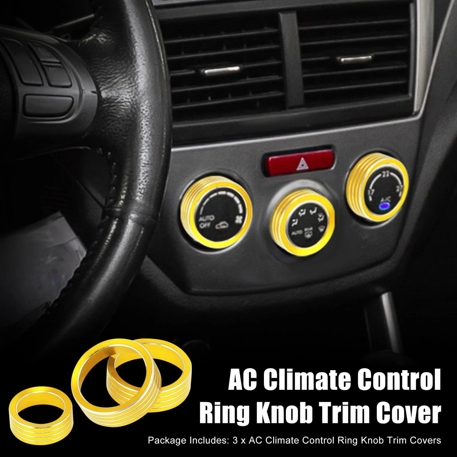 3pc Gold Tone AC Climate Control Knob Ring Trim for Subaru Forester (2014–2018)