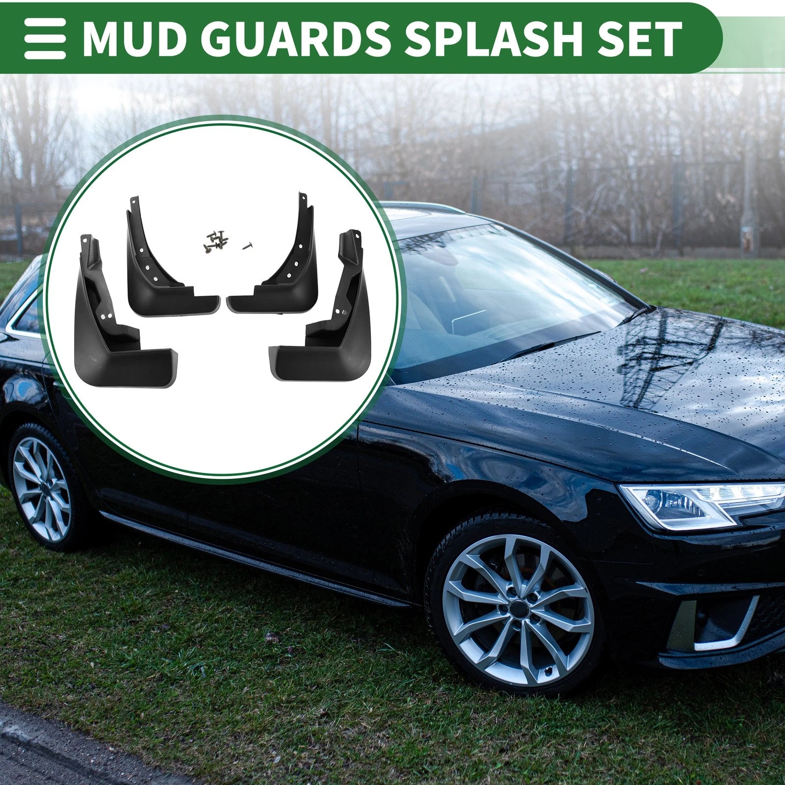 Mud Flaps Splash Guard 1 Set Front Rear for Audi A4 Sedan (2017–2018)