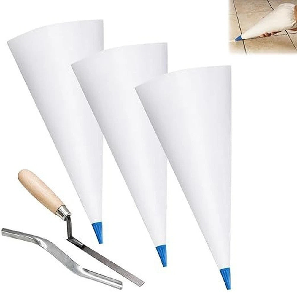 3PCS PVC Leather Grout Bags with Trowel and Leveling Tool for Masonry Projects