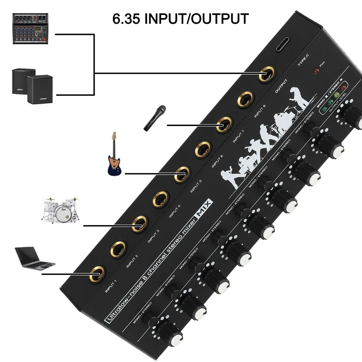 6-8 Channel Audio Mixer for Podcasts and Music Creation