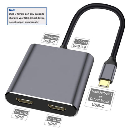 4K 100W Type C to Dual HDMI Converter for Computers/Cell Phones