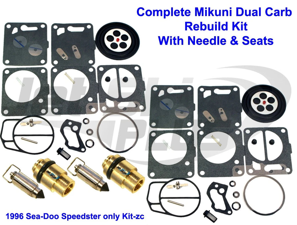 Dual Mikuni Carburetor Rebuild Kit & Needle/Seat for SeaDoo Speedster (1996)