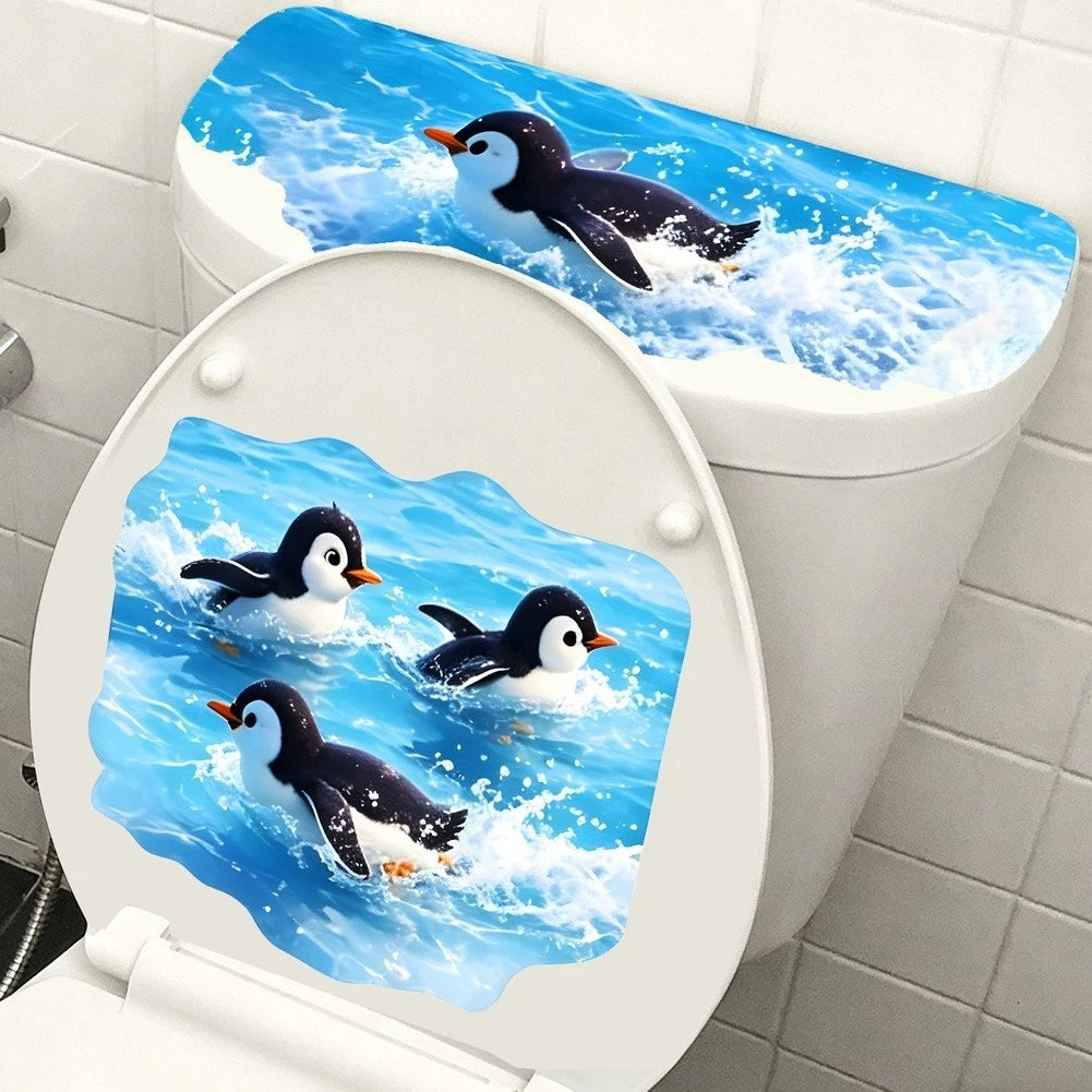 Adorable Penguin Sticker for Bathroom Toilet Seat Lid (PVC, Waterproof)