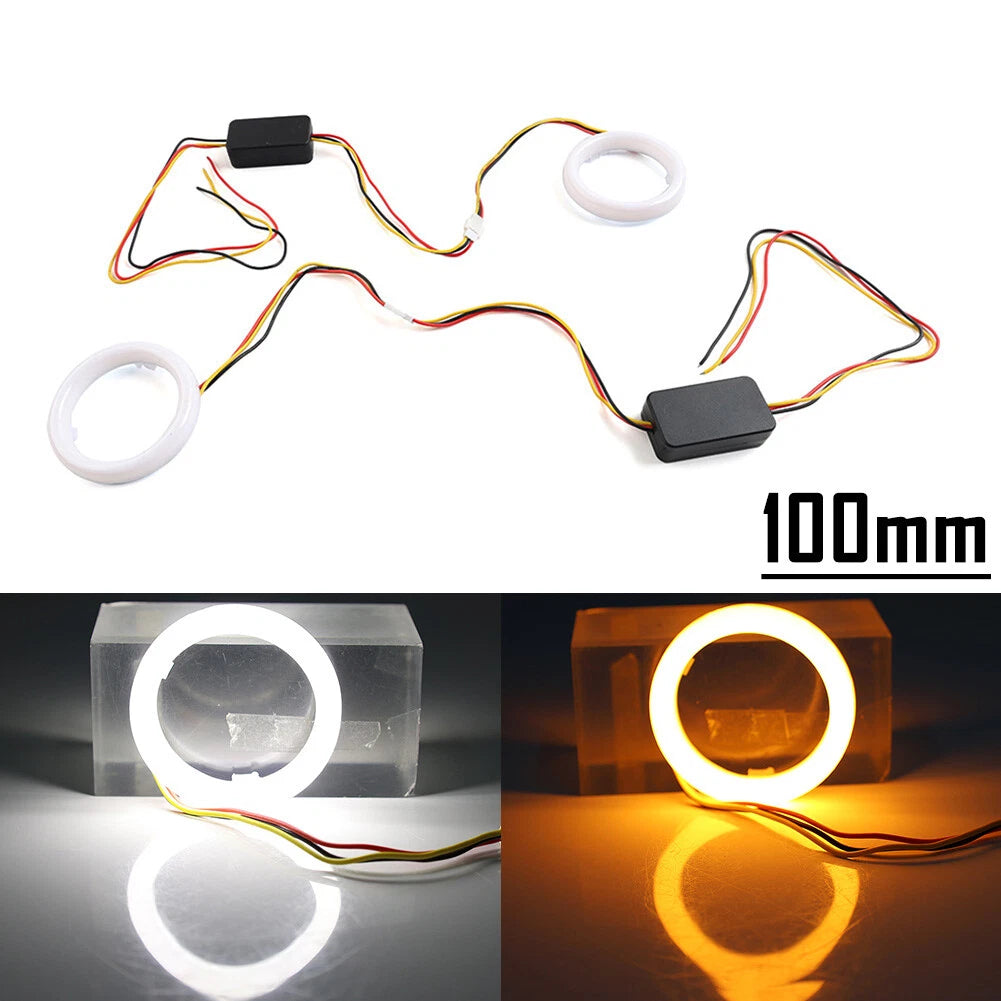2X 100MM White Amber Switchback LED Angel Eyes for Car Headlight Retrofit